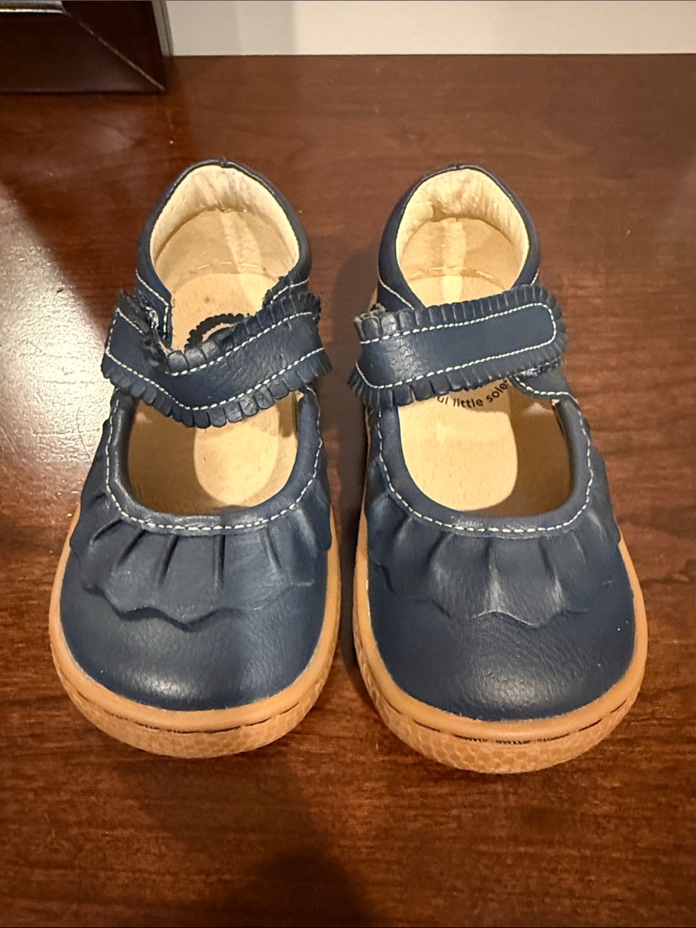 Livie & Luca Navy Blue Mary Jane Shoes with Tan Soles